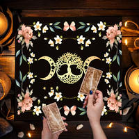 Nappe de table de tarot personnalisable en velours, pentagramme noir, style rétro européen, anti-poussière, tapis de divination pour la maison