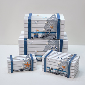 Mediterranean Style Wooden <b>Storage</b> <b>Boxes</b> Set Of 4 Stackable Rectangular Toy Organizer For Living Room Pine <b>Material</b> - Product Image 3