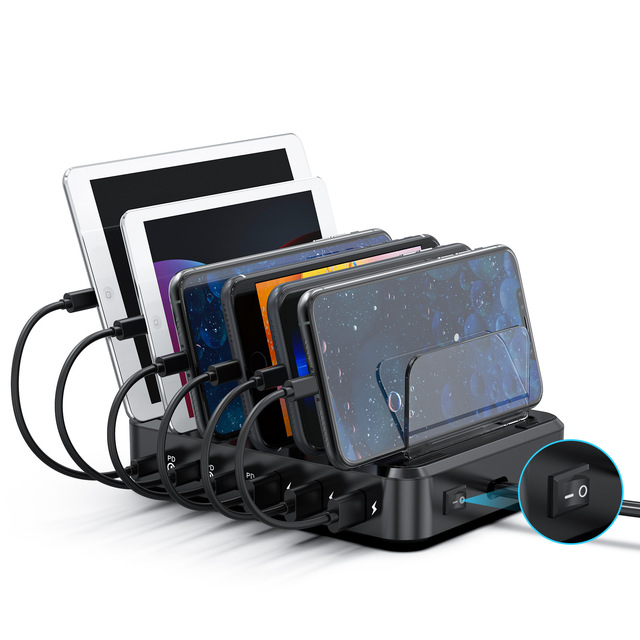 110W Charging Station for Multiple Devices 6-Port Fast Charger Desktop Charging Hub for Phone Tablets