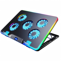 Refroidisseur d'ordinateur portable de jeu ultra fin en métal avec éclairage RVB, support de refroidissement d'ordinateur portable pliable à refroidissement par air avec 5 ventilateurs jusqu'à 17 pouces