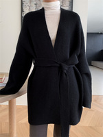 Cardigan en maille pour femme, coupe ample, manches longues, style portefeuille, à nouer devant, décontracté, pour le bureau et les trajets quotidiens, automne, vente en gros