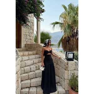 Robe de bal noire sans bretelles, conçue sur mesure, taille XS, robe de soirée formelle, robe de bal, fente haute, taille empire, décoration en strass, haute - Product Image 5