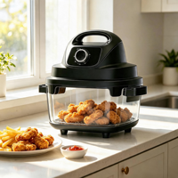 Longbank Nouvelle Friteuse à Air Électrique Numérique Non Toxique, Capacité 4.8L+6L, Matériau en Verre, 1700W, Cuisson Rapide Turbo, Sans Huile