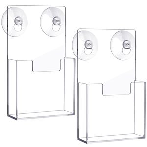 2 supports de brochure/dépliant en acrylique avec ventouses, fixation murale, 7,4 x 4,2 pouces, présentoir de fenêtre <span class=keywords><strong>pour</strong></span> prospectus, pages tri-pliantes - Product Image 1