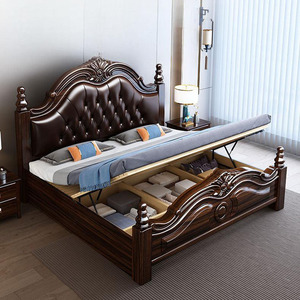 Cama Moderna de Lujo con Estructura de Madera Sólida, Tamaño King, con Diseño de Cuero Genuino, Almacenamiento y Muebles para Dormitorio WB-005 Estilo Europeo - Product Image 5