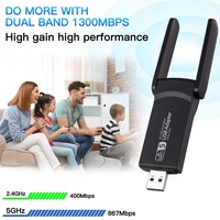 Adaptateur Wifi AC1200 USB 2.0 Realtek RTL8812CU double bande 1300 Mbps avec antenne externe, pilote gratuit, clé Wifi pour PC