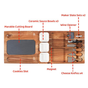 Grand plateau <span class=keywords><strong>magnétique</strong></span> 3 en 1 pour servir la charcuterie Plateau à découper en <span class=keywords><strong>ardoise</strong></span> Plateau à fromage rectangulaire en bois d'acacia avec 3 bols en céramique - Product Image 3
