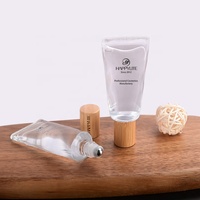 Flacon roll-on en verre épais de 10 ml, avec bouchon en bambou, rechargeable, surface transparente, luxe, pour huiles essentielles et parfums.
