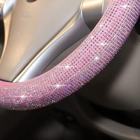 Accessoire de volant automatique en cuir de diamant de cristal Rhinestone Roue Bling de 15 pouces Décoration intérieure universelle pour voitures