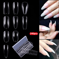 Pointes en acrylique en forme d'amande 240pcs Pointes à ongles à presser avec étui pour femmes filles DIY Nails