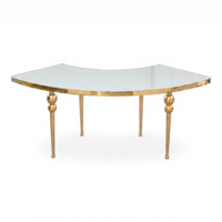 Mesa de Comedor Combinada de Lujo Moderna con Patas Doradas, Estructura de Acero Inoxidable y Cubierta de Vidrio Templado para Banquetes y Bodas