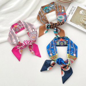 新しいレトロな高級デザインスカーフバッグハンドルヘアデコレーションカスタムシルクスカーフ幾何学的プリントロングリボンシルクスカーフ女性用 - Product Image 3