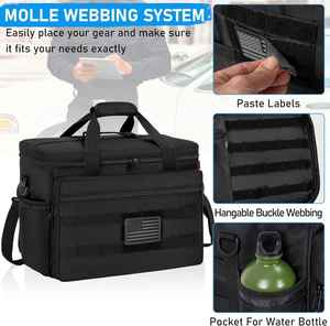 Sac de patrouille tactique noir en nylon avec fermeture éclair, multifonctionnel, grande capacité, avec patch PLC et système MOLLE - Product Image 4