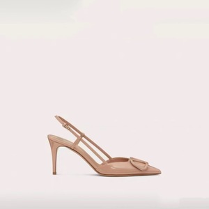 2025 estate alta versione V Brand <span class=keywords><strong>Nude</strong></span> pelle verniciata Stiletto per donna punta chiusa francese con fibbia a V scarpe singole aperte con zeppa - Product Image 4