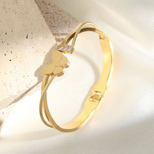 RAKOL ARB3521B ขายส่งในยุโรปและสหรัฐอเมริกา ชุดกำไลข้อมือเปิดประดับเพชรซิร์โคเนียรูปผีเสื้อ เครื่องประดับเรียบง่ายสำหรับผู้หญิง - Product Image 1