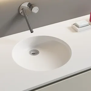 Modern Washroom Toilet Solid Surface Matt White Bathroom Sink Under Mounted Undermounted Washbasin Hands Wash Basin