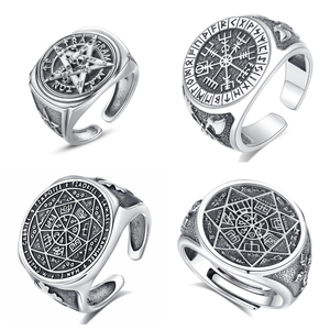 Bague Hip Hop ouverte Merryshine Tetragrammaton Pentagramme Vintage pour Homme, en Argent Sterling 925, Style Punk, Bague Viking - Product Image 1