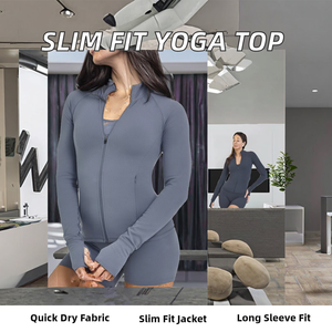 Haut de sport pour femme à manches longues, entièrement zippé, respirant, séchage rapide, moulant, pour fitness, course, yoga, entraînement, col montant, coupe ajustée - Product Image 2