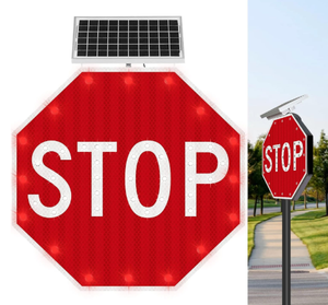 Panneau de signalisation routière à LED haute visibilité, alimenté par énergie solaire, panneau Stop - Product Image 1