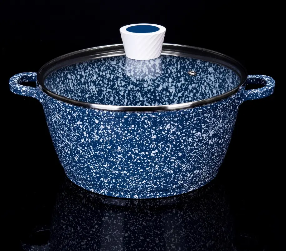 MGC Classique 20/24/26/28/30/32cm bleu saupoudré de flocons de neige et de points blancs pot à soupe avec fond à induction
