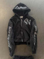 Sweat-shirts à capuche zippés noirs pour hommes avec strass, streetwear graphique, sweat-shirt entièrement zippé, logo personnalisé, fabricant de vêtements OEM ODM, marque privée