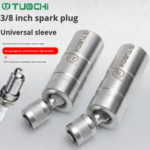 أداة إزالة شمعات الإشعال مخصصة بتشطيب كروم لإصلاح السيارات، مقبس مغناطيسي عالمي 14 مم و16 مم، وصلة عامة رقيقة الجدران - Product Image 1