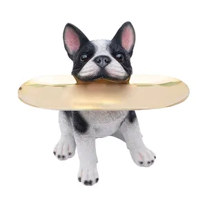 hot sale resin pug dog statues new arrival french bulldog butler display stand