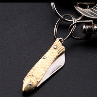 Mini couteau de poche pliable avec manche en laiton et lame en acier inoxydable, petit couteau utilitaire pliable pour porte-clés, couteau cadeau