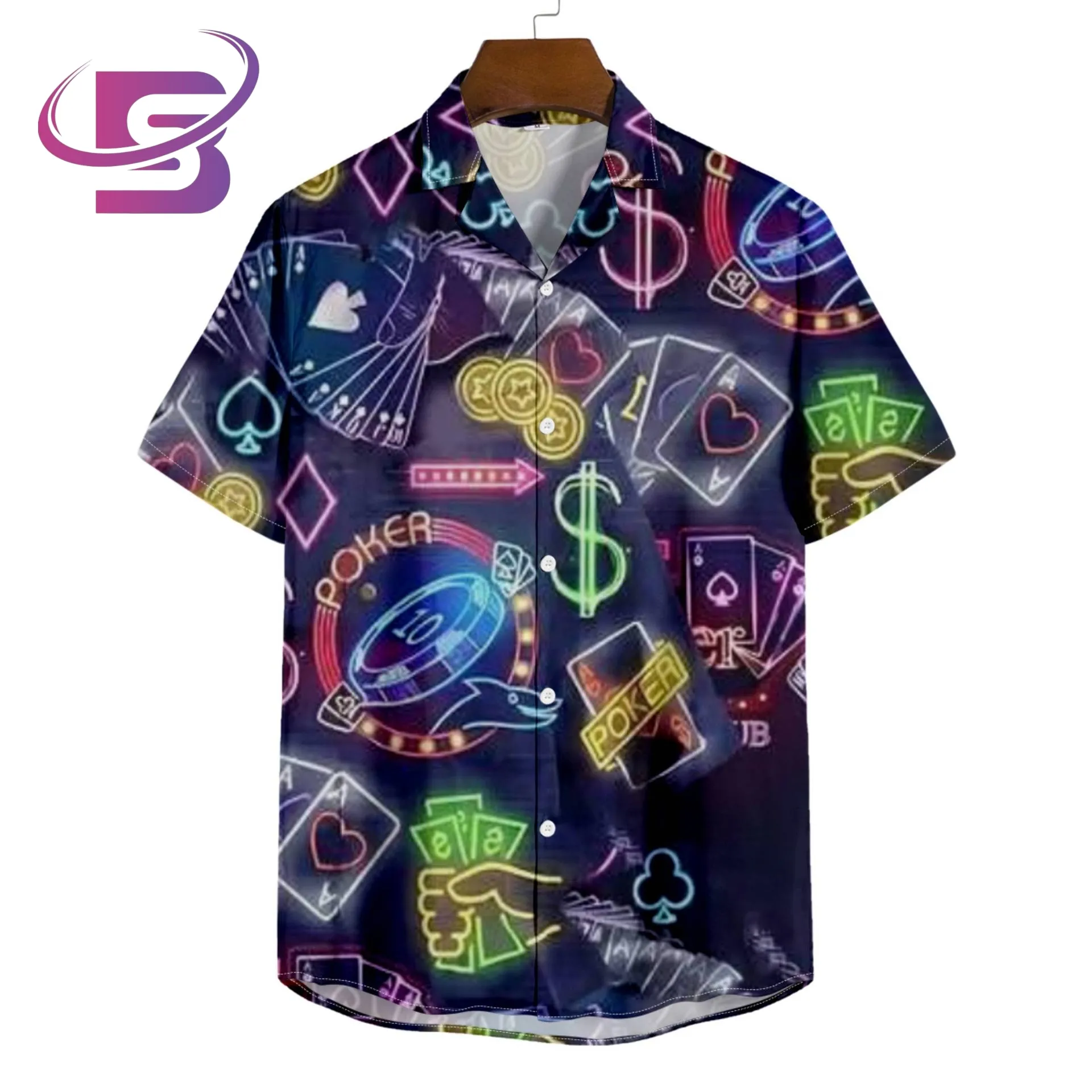 Toptan fiyat yaz giyim rahat dijital baskı düğmesi Up kısa kollu erkek plaj Aloha havai gömleği