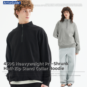 Felpa Casual da <span class=keywords><strong>Uomo</strong></span> <span class=keywords><strong>con</strong></span> <span class=keywords><strong>Mezza</strong></span> <span class=keywords><strong>Zip</strong></span> e Collo Alto in Cotone 100% Pre-Ristretto 450gsm, Tinta Unita - Product Image 2