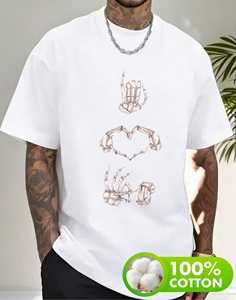 T-Shirt Unisex con Motivo Cuore e Teschio, in Cotone, Manica Corta, Stampa Casual, Collo Tondo, Vestibilità Regolare, Lavabile in Lavatrice, Taglie S-XXXXL - Product Image 1