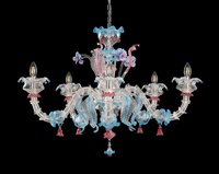 Lustre de décoration romantique et élégant, orné de fleurs en verre rose et bleu gracieuses, pour hôtel, maison, salon