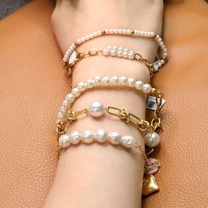 Ensemble de bracelets en perles pour femmes, imitation perle, chaîne dorée, bijoux, cadeau, accessoire de mode - Product Image 2