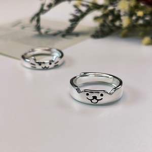 Vente en gros de bagues de couple mignonnes pour chat et chien européens et américains Style personnalisé Paire de bagues réglables mignonnes superposées Bijoux - Product Image 2