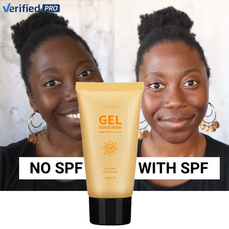 Gel de protection solaire sans blanc moulé sans huile pour peau noire et sèche grasse Spf 50 +++ Gel de protection solaire hydratant pour le visage et le corps