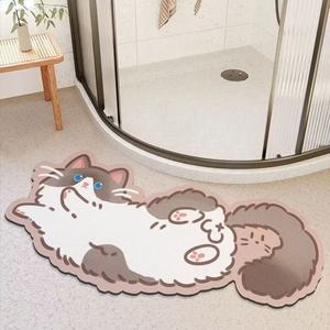 Tapis de bain antidérapant en terre de diatomée, forme personnalisée, motif chat mignon, pour sol de salle de bain - Product Image 1