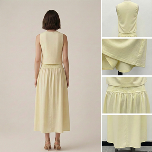 Conjunto de <span class=keywords><strong>Falda</strong></span> de Dos Piezas Estilo Boho Amarillo Mantequilla para el Verano 2026, <span class=keywords><strong>Top</strong></span> Corto sin Mangas <span class=keywords><strong>con</strong></span> Lazada Delantera y <span class=keywords><strong>Falda</strong></span> Midi <span class=keywords><strong>con</strong></span> Cintura Elástica - Product Image 3