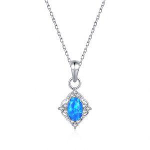 Dylam High End Jewelry 925 Sterling Silver 5A Cubic Zirconia Blue White Oval Pattern Shape Synthetic <b>Opal</b> Pendant <b>Necklace</b> - Product Image 1