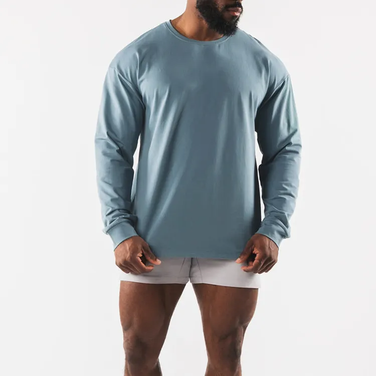 T-shirt de sport personnalisé surdimensionné à manches longues gym 95 coton 5 élasthanne pour hommes