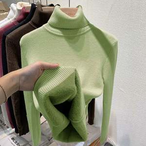 Suéter de cuello alto de terciopelo grueso para mujer, estilo coreano, forrado, cálido, jersey de punto ajustado para invierno - Product Image 5