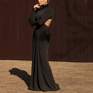 Vestido Midi Elegante de <span class=keywords><strong>Manga</strong></span> Larga con Cuello Alto y Espalda Descubierta, Ideal para Fiestas y Eventos, Envío Rápido, 1 Pieza MOQ - Product Image 2