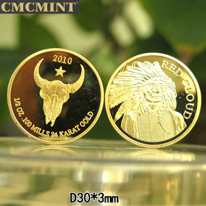 Metal özel dönen yuvarlak hatıra 3 yuvarlak 1/2 Oz 100 Mills altın kaplama hint "kırmızı bulut" yuvarlak - Product Image 3