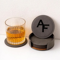 Sous-verres en PU gravables au laser, lot de 6 avec support, imperméables, résistants à la chaleur, sous-verres ronds vierges en similicuir pour café et bar