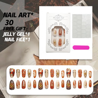 30 faux ongles à presser en amande, motif carreaux de Thanksgiving, papillon, coccinelle, avec lime à ongles, vente en gros, dropshipping