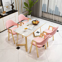 Ensemble de salle à manger moderne en pierre avec table dorée et 4 chaises en métal pour 4 personnes - Vente en gros