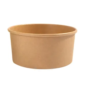 Eco Friendly Disposable 1300ml Food Packaging Take Away Box Brown Kraft Noodle Paper Bowl with Lid