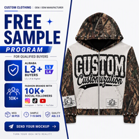 Sweat à capuche zippé en velours côtelé camouflage imprimé sur mesure avec lettres cloutées argentées, en coton épais, style streetwear