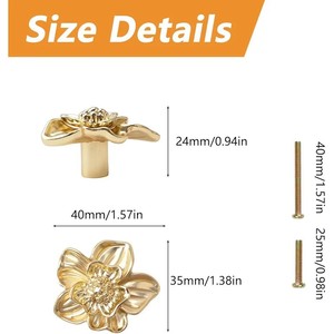<b>Gold</b> Flower Shape <b>Cabinet</b> <b>Knobs</b> Brass Hardware Traditional Design Furniture Handles Drawer Pulls - Product Image 2