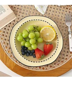 Lovely Cartoon Lines Ceramic Plates and Bowls Set Sustainable Feature for Noodles Soup Fruit Salad Dessert Bowl <b>Present</b> - Product Image 5