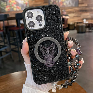 Diamant Papillon Titulaire Lanière Chaîne Smart Cell Shell Sans Fil Charge Mobile Téléphone Cas Couverture pour <span class=keywords><strong>iPhone</strong></span> 15 14 13 <span class=keywords><strong>12</strong></span> 11 - Product Image 6